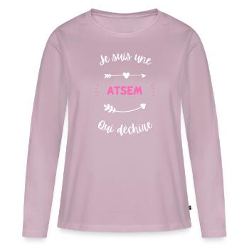 Je suis une atsem qui déchire - T-shirt manches longues Premium bio Femme - rose poudré - Devant - Julia (174cm)