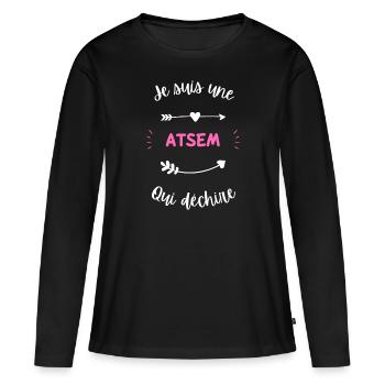 Je suis une atsem qui déchire - T-shirt manches longues Premium bio Femme - noir - Devant - Julia (174cm)