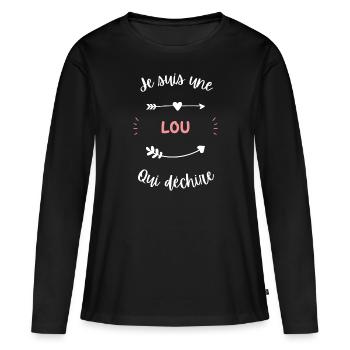 Je suis une Lou qui déchire - T-shirt manches longues Premium bio Femme - noir - Devant - Julia (174cm)