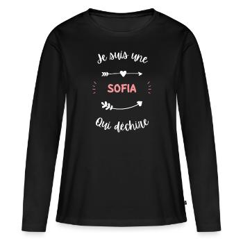 Je suis une Sofia qui déchire - T-shirt manches longues Premium bio Femme - noir - Devant - Julia (174cm)