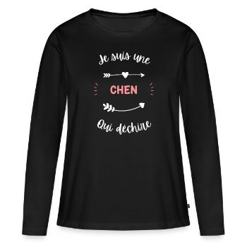 Je suis une Chen qui déchire - T-shirt manches longues Premium bio Femme - noir - Devant - Julia (174cm)