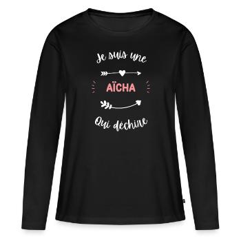 Je suis une Aïcha qui déchire - T-shirt manches longues Premium bio Femme - noir - Devant - Julia (174cm)
