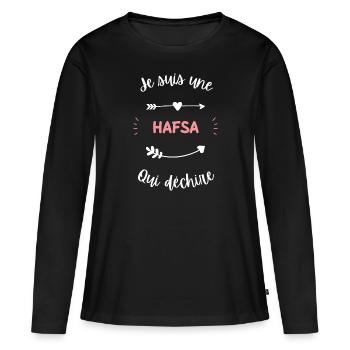 Je suis une hafsa qui déchire - T-shirt manches longues Premium bio Femme - noir - Devant - Julia (174cm)