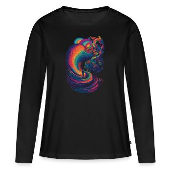 Chemin arc-en-ciel trippant dans les nuages - T-shirt manches longues Premium bio Femme - noir - Devant - Julia (174cm)