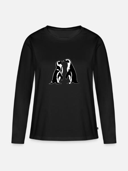 Verliebte Pinguine - Frauen Premium Bio Langarmshirt - Schwarz