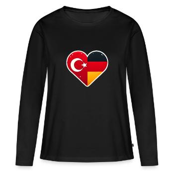 TürkischDeutsche Herzflagge Einheit - Frauen Premium Bio Langarmshirt - Schwarz - Vorne - Julia (174cm)