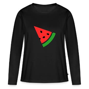 Wassermelone Melone - Frauen Premium Bio Langarmshirt - Schwarz - Vorne - Julia (174cm)