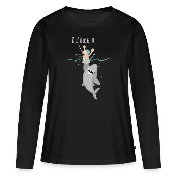Shark humor funny cartoon funny - Women's Premium Organic Long Sleeve Shirt - black - Front - Julia (174cm)