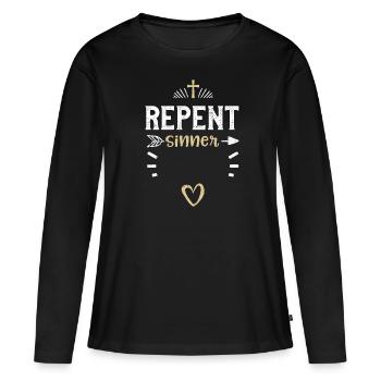 Repent Sinner - Jesus - Frauen Premium Bio Langarmshirt - Schwarz - Vorne - Julia (174cm)