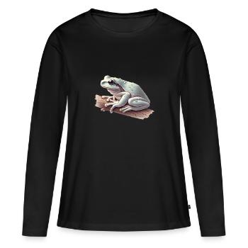 Realistischer Laubfrosch mit Wassertropfen - Frauen Premium Bio Langarmshirt - Schwarz - Vorne - Julia (174cm)