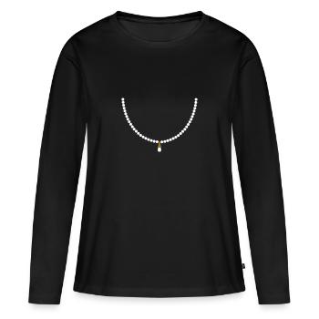 collier _de_ perles_c1 - T-shirt manches longues Premium bio Femme - noir - Devant - Julia (174cm)
