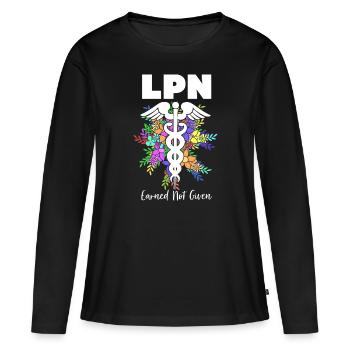 Infirmière Infirmière Infirmière - T-shirt manches longues Premium bio Femme - noir - Devant - Julia (174cm)