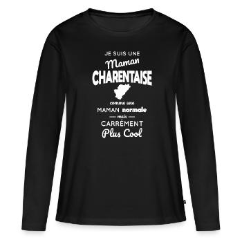 Maman Charentaise comme maman normale plus cool - T-shirt manches longues Premium bio Femme - noir - Devant - Julia (174cm)
