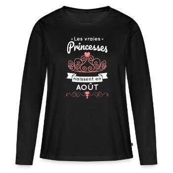 Anniversaire - Les princesses naissent en Août - T-shirt manches longues Premium bio Femme - noir - Devant - Julia (174cm)