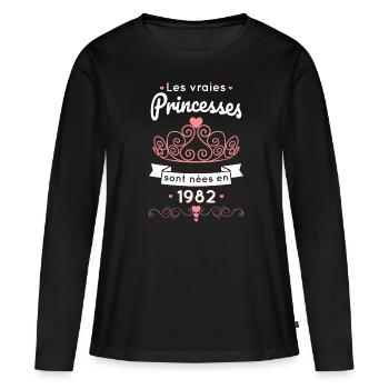 Anniversaire 40 ans - Princesses nées en 1982 - T-shirt manches longues Premium bio Femme - noir - Devant - Julia (174cm)