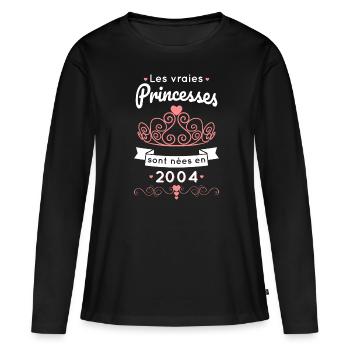 Anniversaire 18 ans - Princesses nées en 2004 - T-shirt manches longues Premium bio Femme - noir - Devant - Julia (174cm)