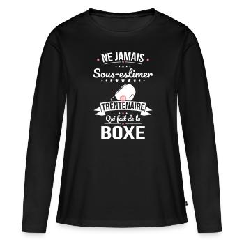 Sous-estimer une trentenaire qui fait de la boxe - T-shirt manches longues Premium bio Femme - noir - Devant - Julia (174cm)