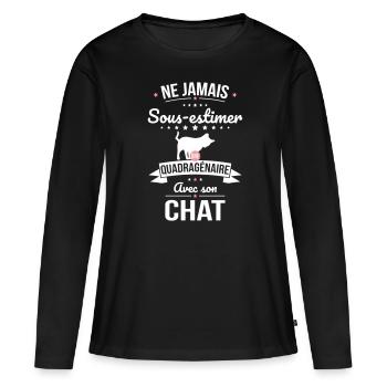 Sous-estimer une quadragénaire avec son chat - T-shirt manches longues Premium bio Femme - noir - Devant - Julia (174cm)