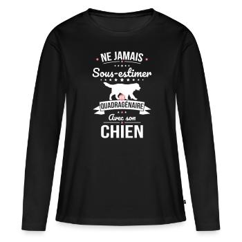 Sous-estimer une quadragénaire avec son chien - T-shirt manches longues Premium bio Femme - noir - Devant - Julia (174cm)