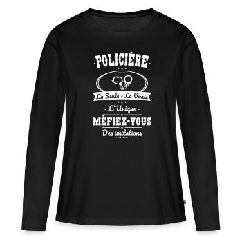 Policière - La seule - La vraie - L'unique - T-shirt manches longues Premium bio Femme - noir - Devant - Julia (174cm)