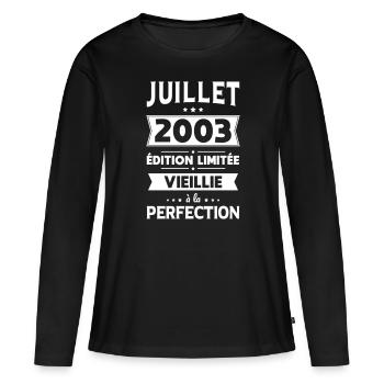 Anniversaire 20 ans - Juillet 2003 Perfection - T-shirt manches longues Premium bio Femme - noir - Devant - Julia (174cm)