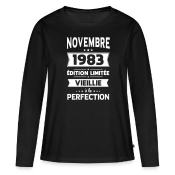 Anniversaire 40 ans - Novembre 1983 Perfection - T-shirt manches longues Premium bio Femme - noir - Devant - Julia (174cm)