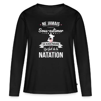 Sous-estimer une sexagénaire qui fait natation - T-shirt manches longues Premium bio Femme - noir - Devant - Julia (174cm)