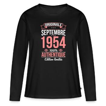 Anniversaire 70 ans - Originale - Septembre 1954 - T-shirt manches longues Premium bio Femme - noir - Devant - Julia (174cm)