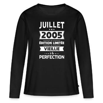 Anniversaire 20 ans - Juillet 2005 Perfection - T-shirt manches longues Premium bio Femme - noir - Devant - Julia (174cm)