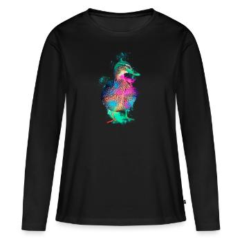Canard canard oiseau coloré - T-shirt manches longues Premium bio Femme - noir - Devant - Julia (174cm)
