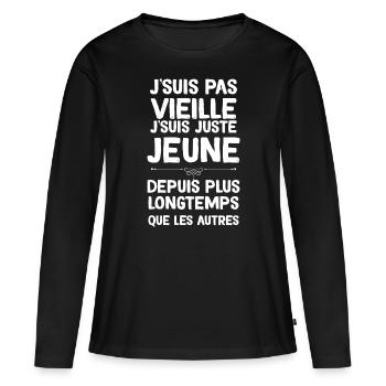 Femme Retraité Citation Drôle Mamie Maman - T-shirt manches longues Premium bio Femme - noir - Devant - Julia (174cm)