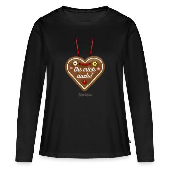 Lebkuchenherz Du mich auch - Frauen Premium Bio Langarmshirt - Schwarz - Vorne - Julia (174cm)