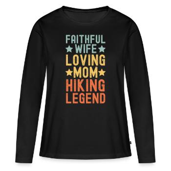 Femme Mère Randonnée Légende Rétro Vintage - T-shirt manches longues Premium bio Femme - noir - Devant - Julia (174cm)