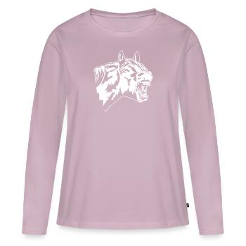 Drôle de cheval Portrait Cavalier Wilsigns - T-shirt manches longues Premium bio Femme - rose poudré - Devant - Julia (174cm)