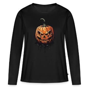 Horreur d’Halloween à minuit citrouille effrayante - T-shirt manches longues Premium bio Femme - noir - Devant - Julia (174cm)