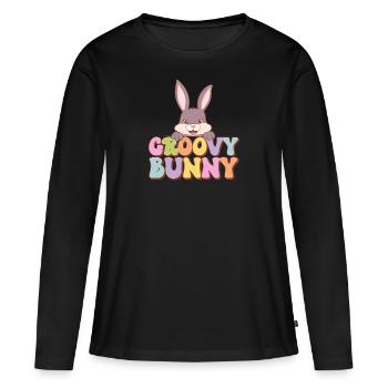 Lapin groovy - T-shirt manches longues Premium bio Femme - noir - Devant - Julia (174cm)