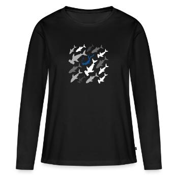 Requins avec plongeur Apnée Plongée Immersion Cadeau - T-shirt manches longues Premium bio Femme - noir - Devant - Julia (174cm)