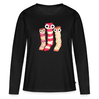 Chaussettes, Chaussette Famille, Famille, Trio - T-shirt manches longues Premium bio Femme - noir - Devant - Julia (174cm)
