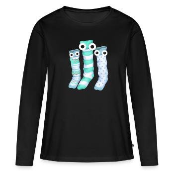 Chaussettes, Chaussette Famille, Famille, Trio - T-shirt manches longues Premium bio Femme - noir - Devant - Julia (174cm)