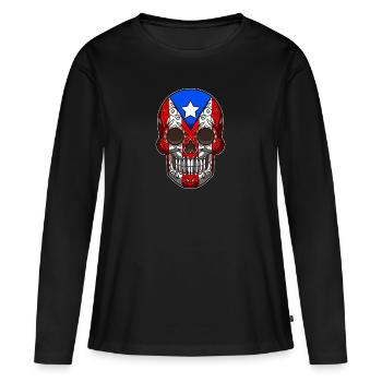 Puerto Rico Sugar Skull - Dia De Los Muertos - T-shirt manches longues Premium bio Femme - noir - Devant - Julia (174cm)