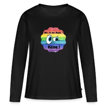 Wer ist der Mann in der Beziehung, Lesbian, CSD - Frauen Premium Bio Langarmshirt - Schwarz - Vorne - Julia (174cm)