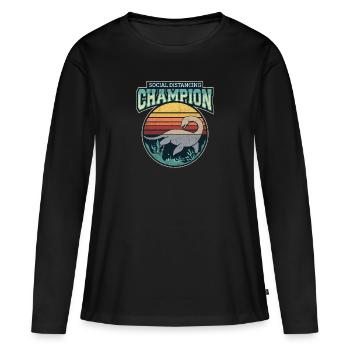 Drôle de Loch Ness Social Distancing Champion - T-shirt manches longues Premium bio Femme - noir - Devant - Julia (174cm)