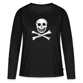 Schädel & Kreuzknochen - Distressed - Frauen Premium Bio Langarmshirt - Schwarz - Vorne - Julia (174cm)