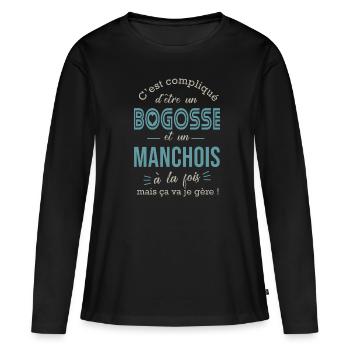 manche bogosse Manchois cadeau pour Manchois - T-shirt manches longues Premium bio Femme - noir - Devant - Julia (174cm)