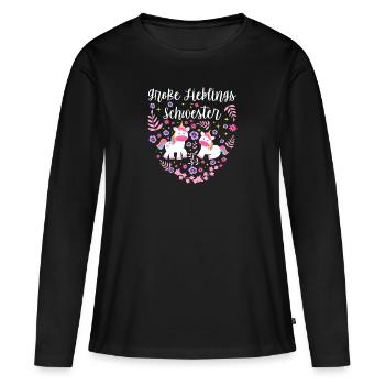 GROßE LIEBLINGSSCHWESTER - Frauen Premium Bio Langarmshirt - Schwarz - Vorne - Julia (174cm)