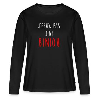 visuel j'peux pas j'ai biniou - T-shirt manches longues Premium bio Femme - noir - Devant - Julia (174cm)