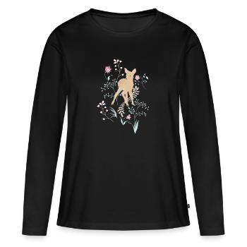 Mignon faon avec des fleurs et des plantes. Chevreuil. - T-shirt manches longues Premium bio Femme - noir - Devant - Julia (174cm)