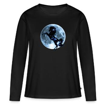 licorne, pleine lune, magie, cheval, unicorn, moon - T-shirt manches longues Premium bio Femme - noir - Devant - Julia (174cm)