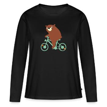 Ours joufflu fait du vélo - T-shirt manches longues Premium bio Femme - noir - Devant - Julia (174cm)