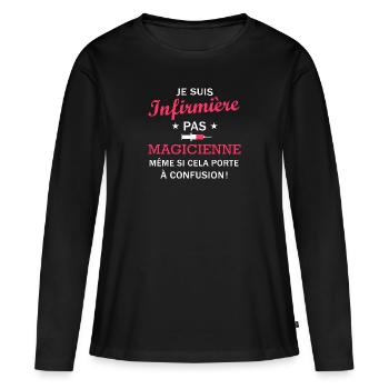 humour je suis infirmière pas magicienne - T-shirt manches longues Premium bio Femme - noir - Devant - Julia (174cm)
